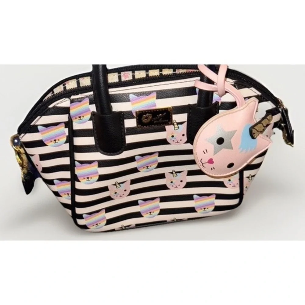 Unicorn Cat Rainbow Striped Mini Satchel  Luv Betsey Johnson Crossbody Bag Purse